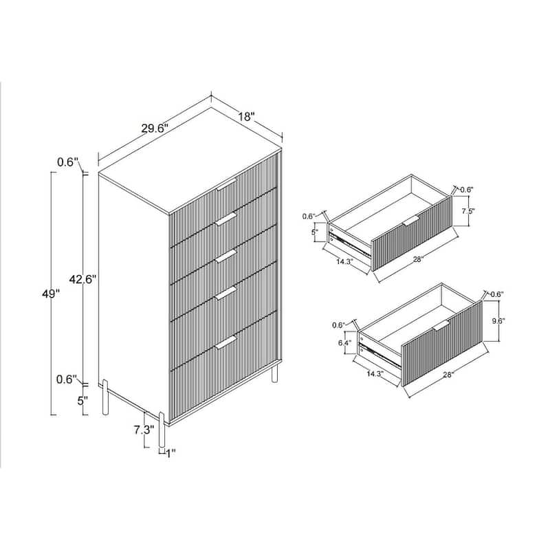 Modern 30" 5-Drawer Chest with Metal Handles