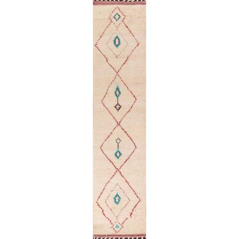 Geometric Moroccan Oriental Tribal Runner Rug Hand-knotted Wool Carpet - 1'9" x 11'4"