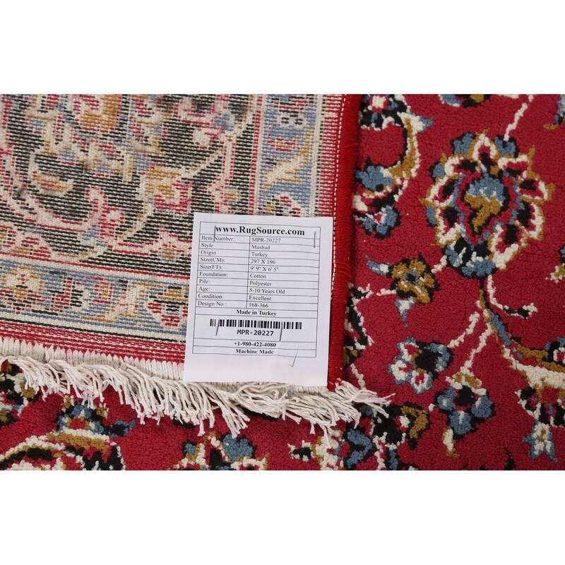 Traditional Floral Mashad Turkish Area Rug Red Machine Made Carpet - 6'5" x 9'9"