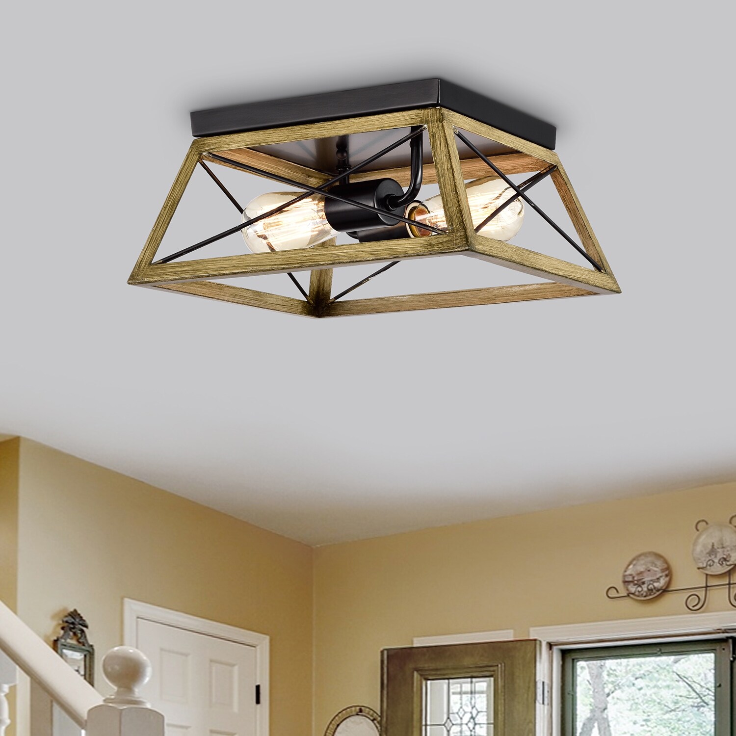 2 Light 12 Caged Geometric Flush Mount