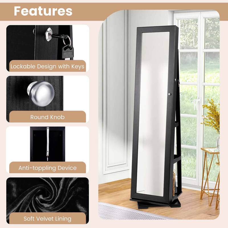 Costway 360degree Rotatable Jewelry Cabinet 2-in-1 Lockable Mirrored - See Details