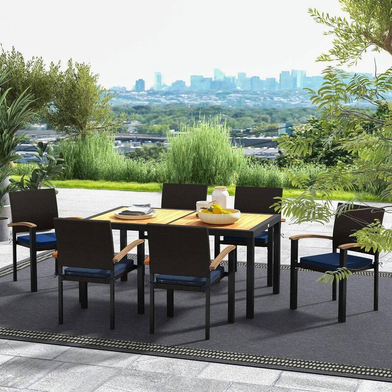 Outdoor Dining Set, Patio Table and Chairs, Acacia Wood Top, Cushions