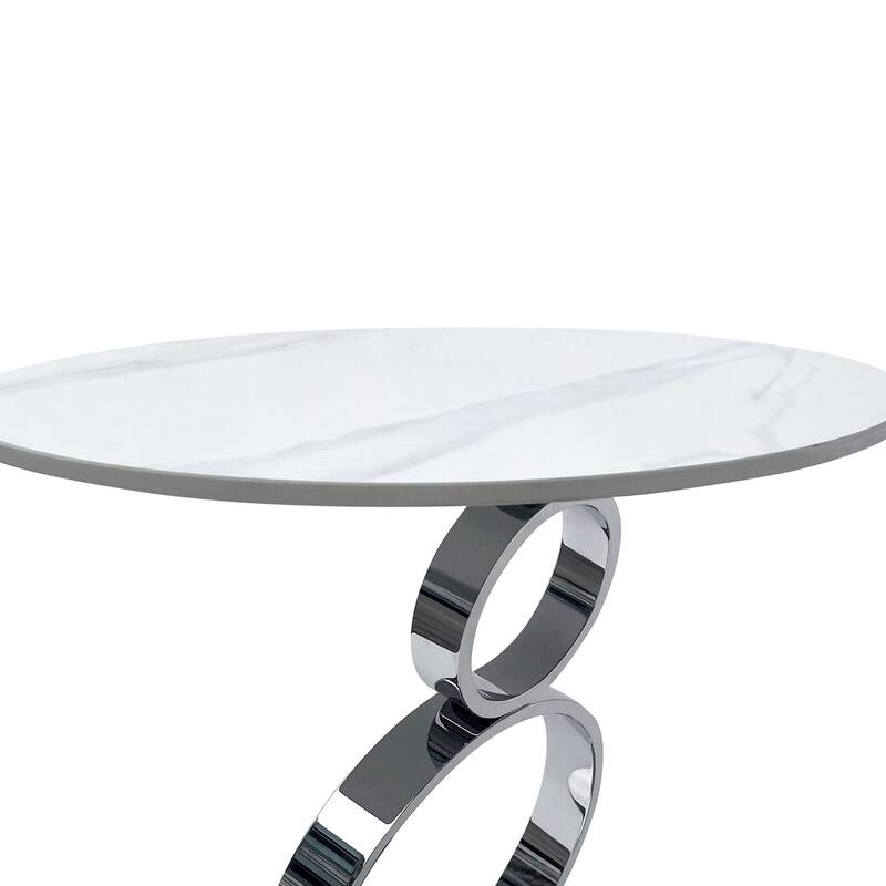 21.6 in. White and Chrome Round Metal End Table, Sturdy Build End Side Table for Living Rooms