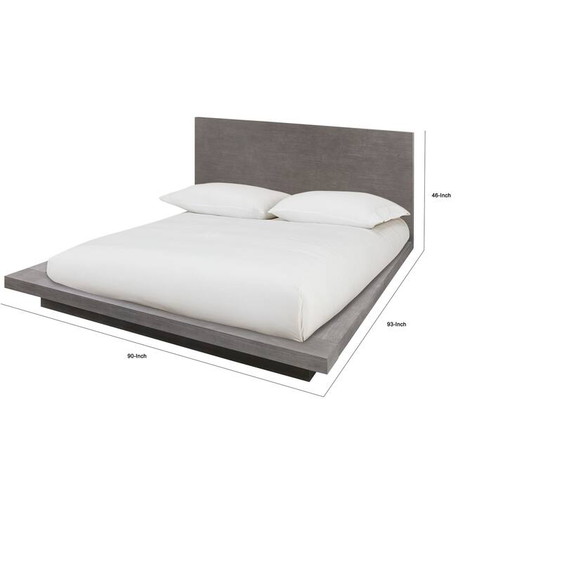 Nels King Size Platform Bed, Light Gray Acacia Wood, Platform Plinth Base