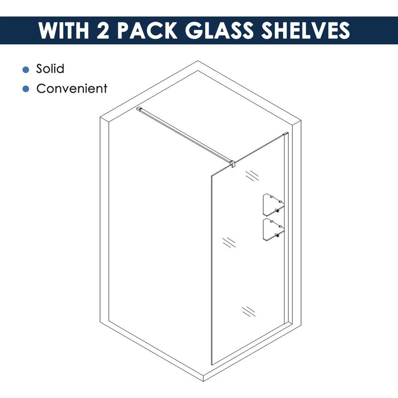 Elegant Frameless Fixed Glass Panel Shower Door 74inch High with 5/16inch Clear Tempered Glass with 2 Corner Shelves