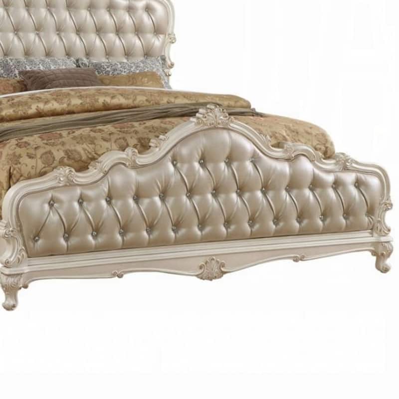 Classy Traditional Style Queen Bed, Gold and White