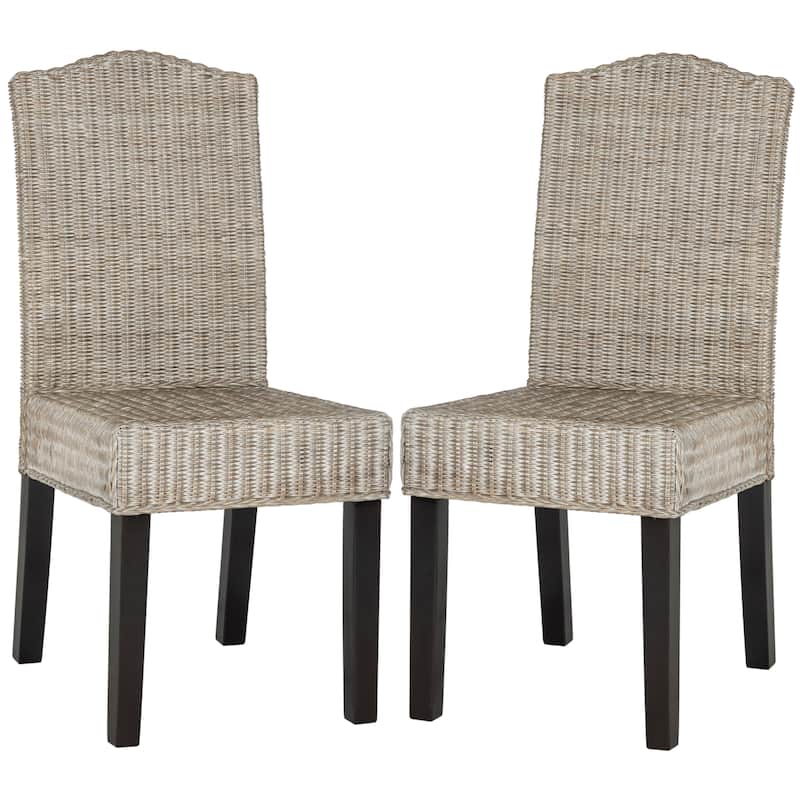 SAFAVIEH Margreet Grey Wicker Dining Chair (Set of 2) - 17.3" x 22" x 38.5" - 17"Wx22"Dx39"H