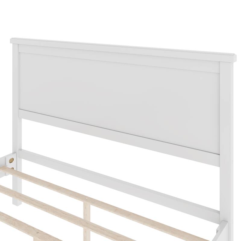 Wood Platform Bed with Headboard and Wood Slat Support