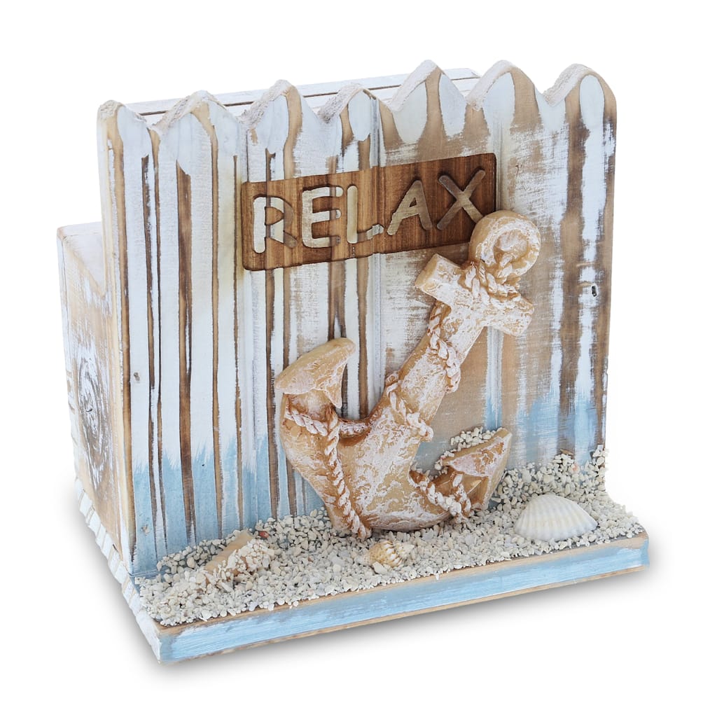 CoTa Global Coastal Horizon Nautical Wooden Coaster Set with Holder - 4.6 x 3.25 x 4.5 inches
