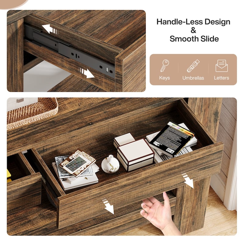 2-Tier Wooden Console Table with 2 Drawers for Entrance - /