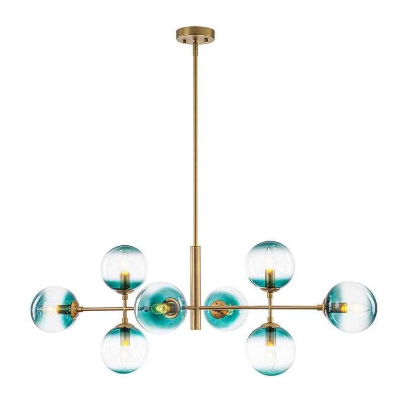 Modern 8-Light Gradient Blue Glass Bubble Linear Sputnik Chandelier