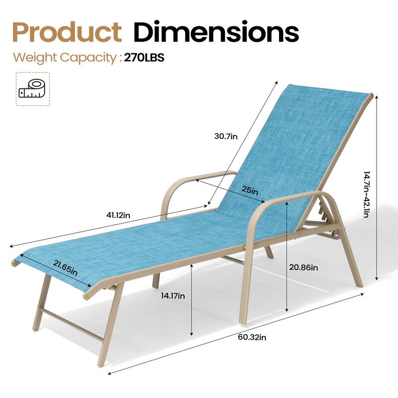 VredHom Outdoor Aluminum Adjustable Patio Chaise Lounge Chairs