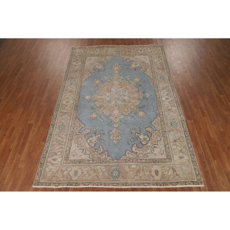 Blue Tabriz Persian Rug Handmade Traditional Wool Carpet - 6'4"x 9'10"