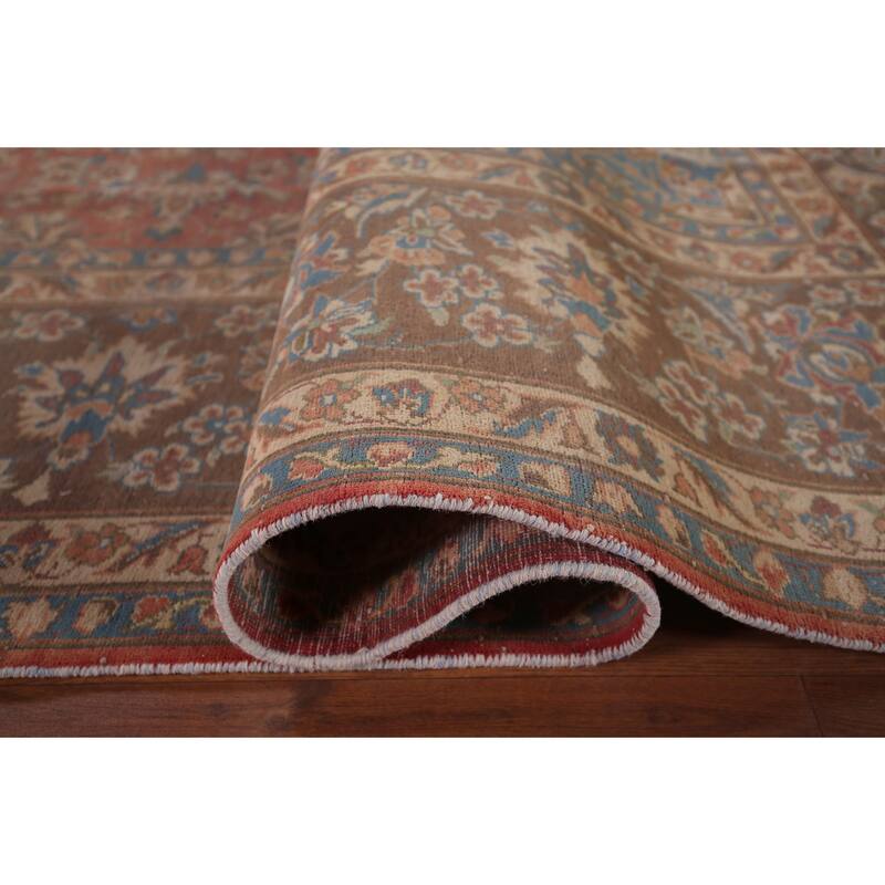 Traditional Pink Mashad Persian Vintage Rug Hand-Knotted Wool Carpet - 9'4"x 12'0"