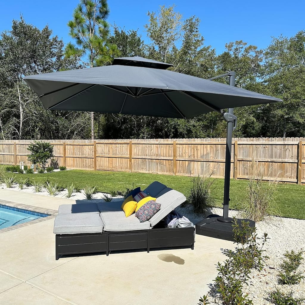 PURPLE LEAF Premium Rectangular Patio Cantilever Umbrellas with Tilt-and-Crank with Base