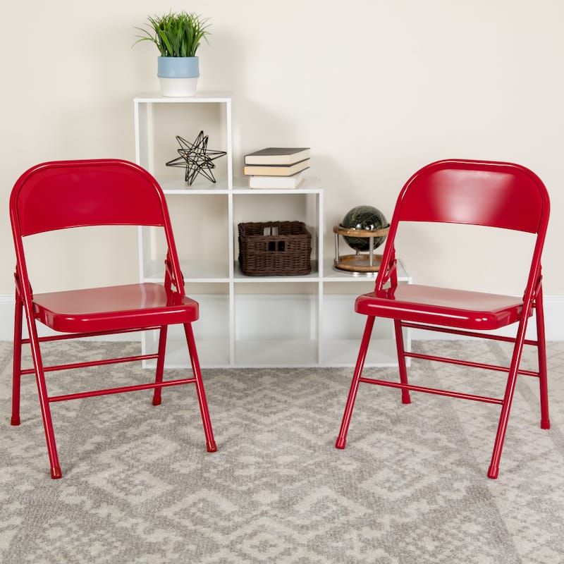 4 Pack Triple Braced & Double Hinged Metal Folding Chair - Red