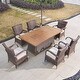 preview thumbnail 4 of 15, 7-Piece Brown Aluminum Wicker Patio Dining Set with Multifunctional Fire Pit Table