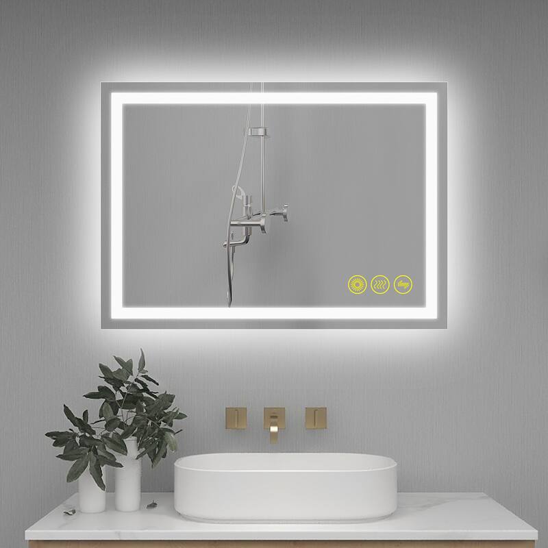 GlareGuard 20x28" Rectangular Anti-Fog Dimmable Backlit LED Bathroom Vanity Mirror - Clear