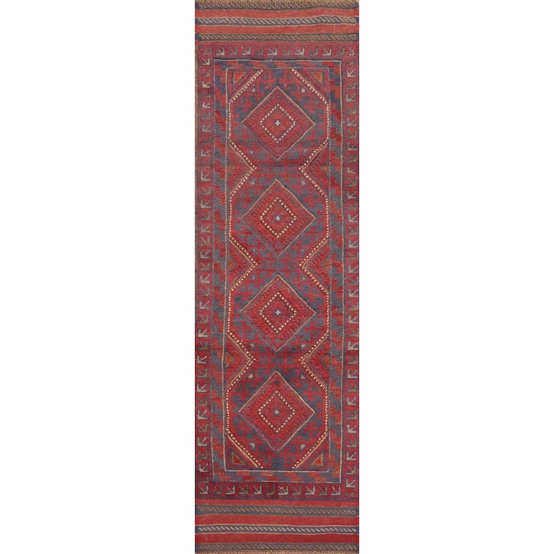 Hand Knotted Oriental 100% Wool Carpet Traditional Tribal Red Balouch Runner Rug - 7' 10'' X 2' 0''