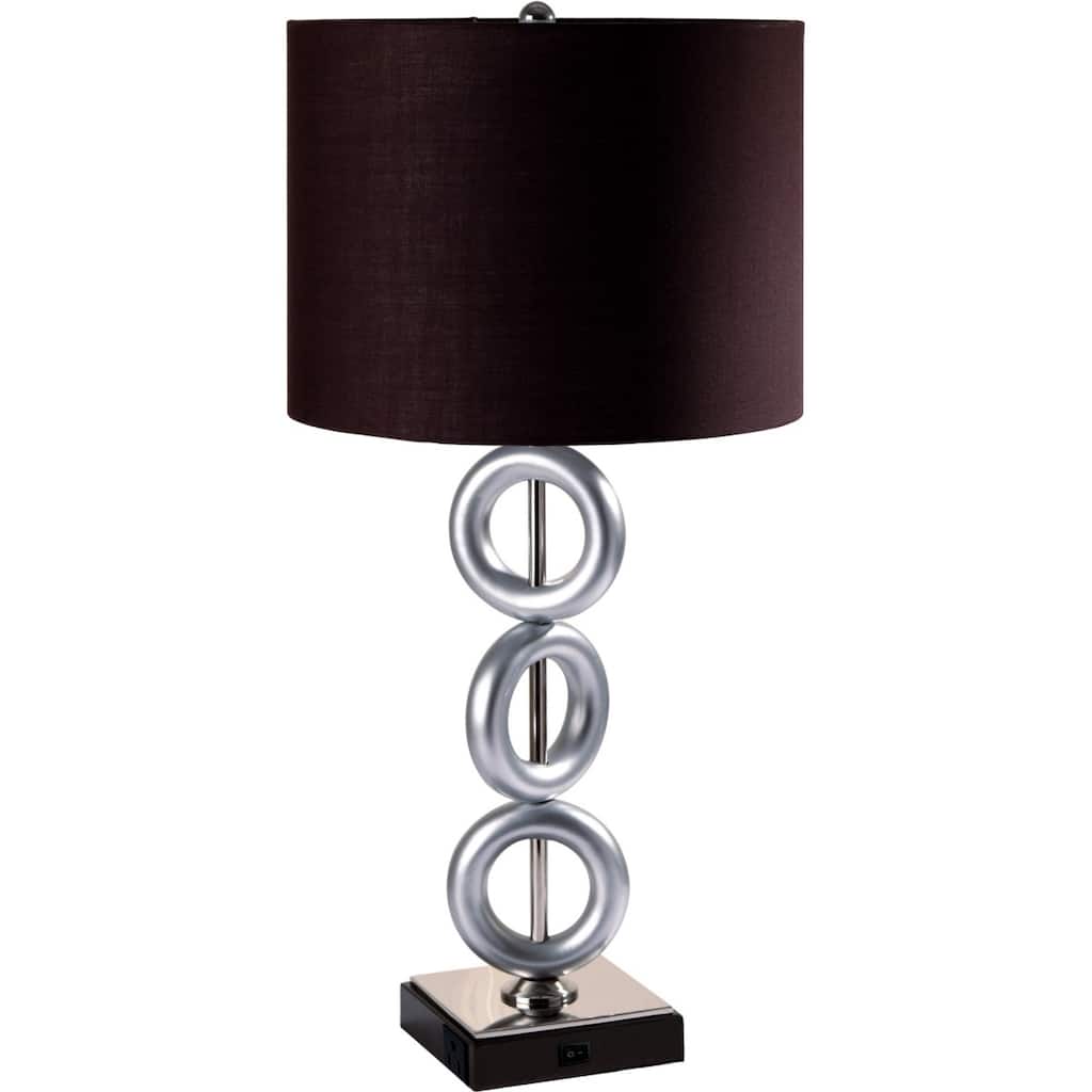 29" Silver Ceramic Geometric Table Lamp With Brown Classic Drum Shade - 13.75" x 13.75" x 29"
