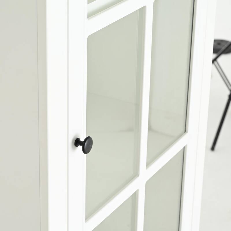 75.25'' Tall Display Cabinet with Single Tempered Glass Door, China Cabinet Hutch Cabinet with Double-Action LH & RH Door