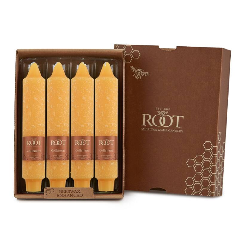 Root Unscented 7 In. Timberline Collenette Taper Candles box of 4 - 7 X 1-1/4 - Butterscotch
