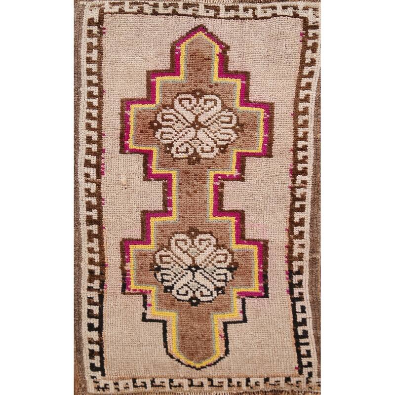 Hand Knotted Oriental 100% Wool Carpet Transitional Tribal Beige & Ivories Anatolian Area Rug - 2' 10'' X 1' 8''