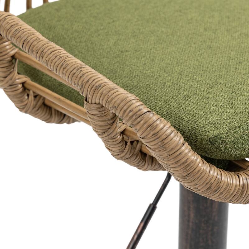 360° Swivel Bar Stools Set of 2, Adjustable Counter Height Chairs with Footrest, Rattan Bar Chairs with Cushions
