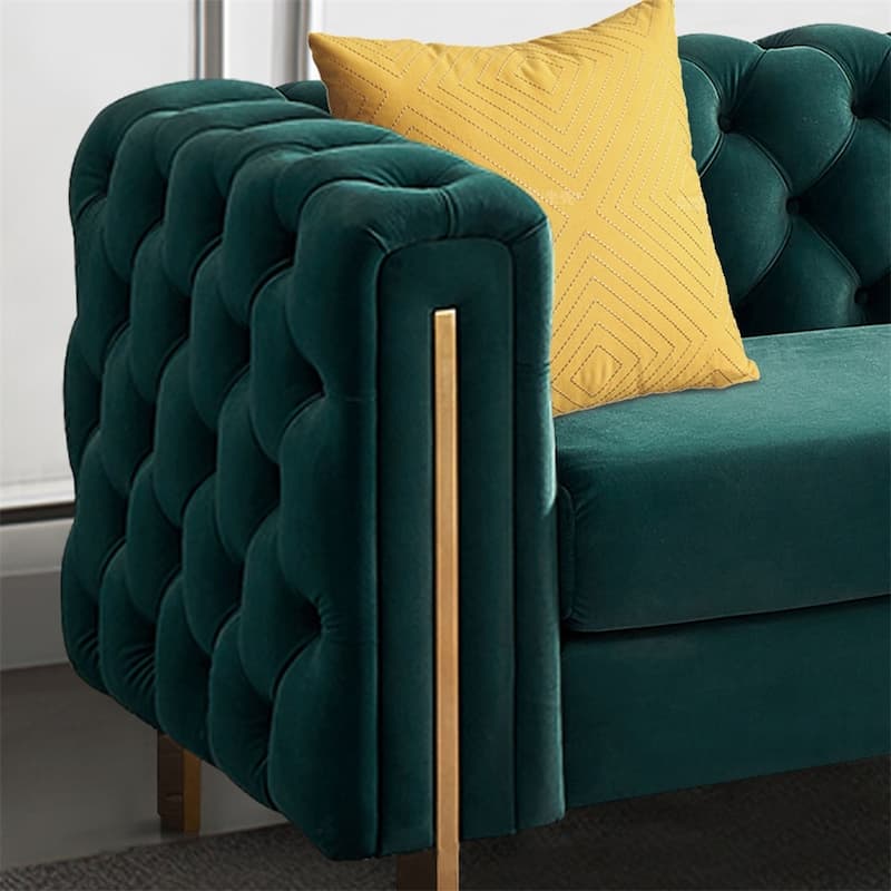 Modern Elegant Velvet Sofa With Buttons Upholstery And Metal Legs