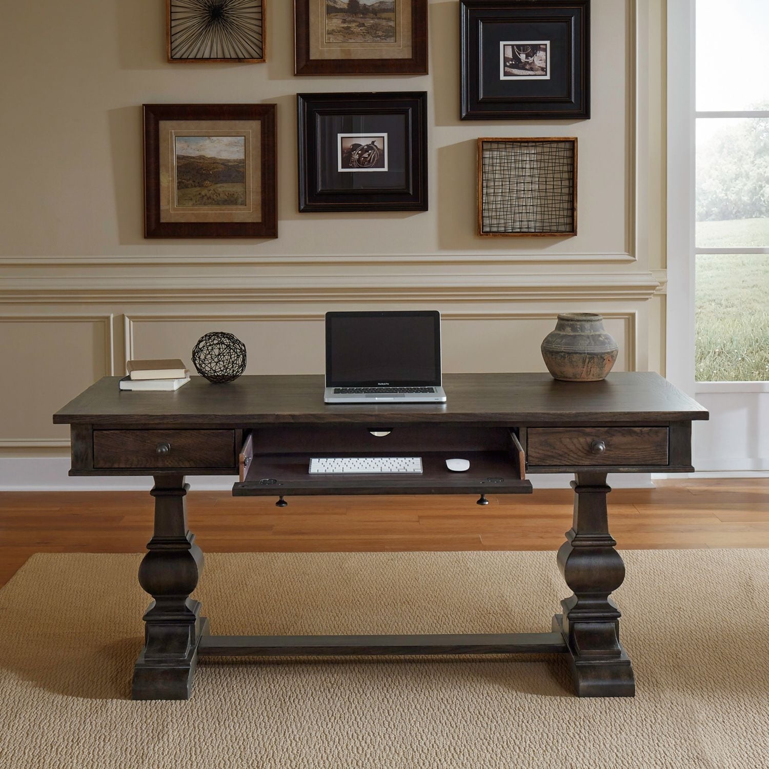 Liberty Furniture Paradise Valley Pedestal Writing Desk Saddle Brown Oak
