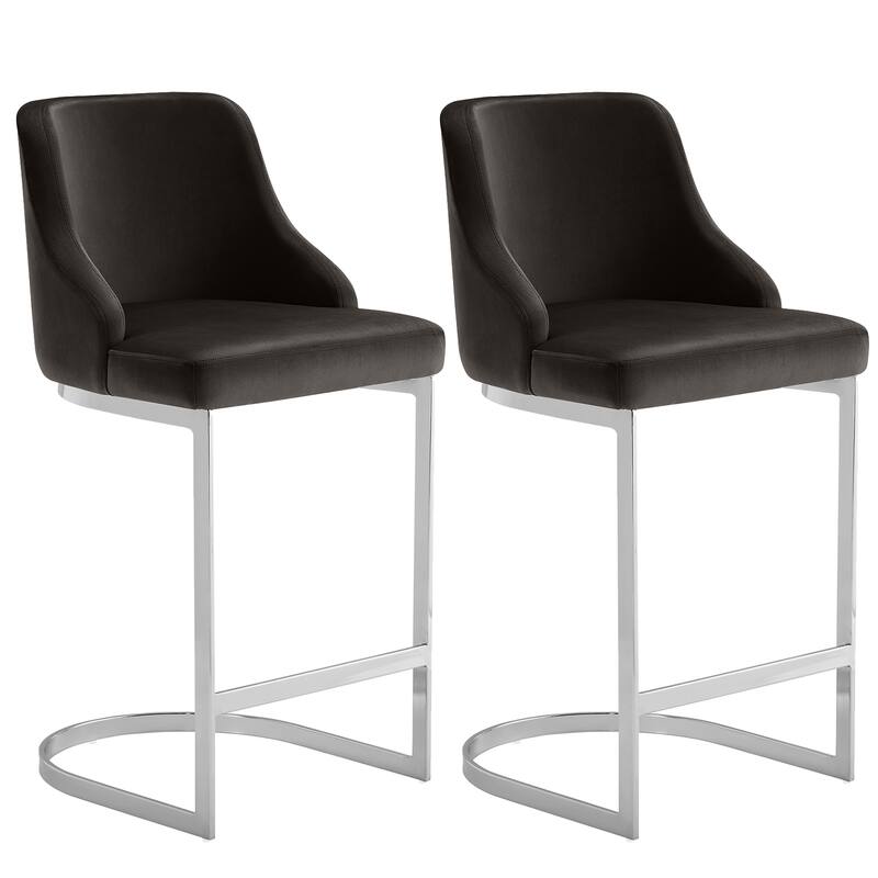 25.8'' Velvet/Leather Counter Height Bar Stools, Set of 2/3 - 36.6"H x 18.9"W x 20.5"D - Set of 2 - Velvet-Dark Grey