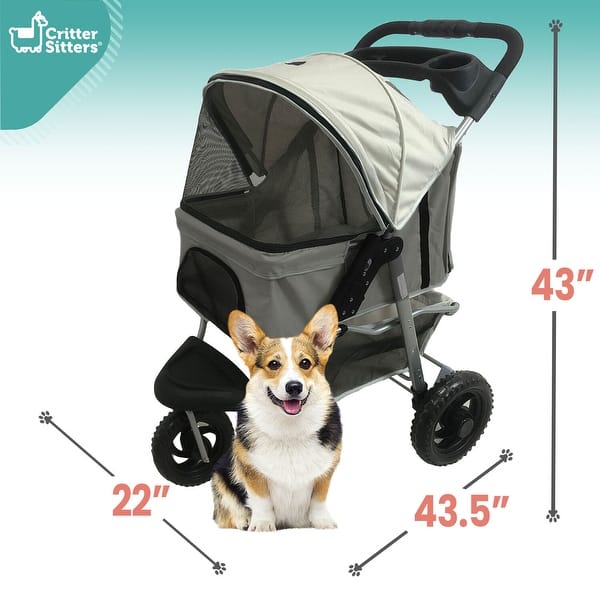 Critter Sitters Single 3 Wheel Jogging Pet Stroller for Pets 55 Lbs. and  Under with Storage Basket, Gray - Bed Bath & Beyond - 40312553