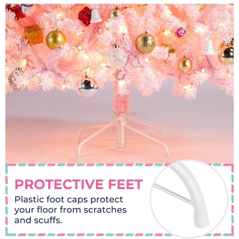 Yaheetech 4.5ft/6ft/7.5ft Pre-lit Flocked Artificial Christmas Tree with Incandescent Warm White Lights, Pink Gradient