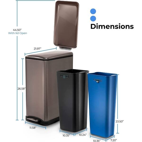 13 Gallon Kitchen Trash Can, Dual Compartment Recycle Combo, Slim Body ...
