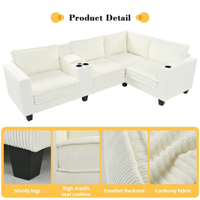 105.5" Corduroy L-Shaped Sectional Sofa with USB, 4-Seater