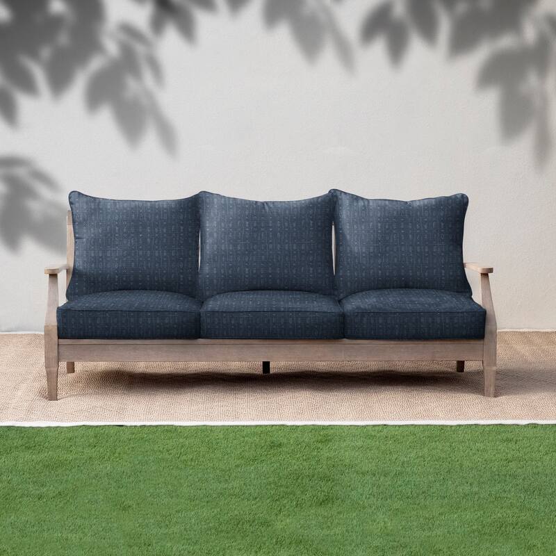 Sorra Home Sunbrella Textured Indigo Indoor/Outdoor Deep Seating Sofa Pillow and Cushion Set - 22.5 in x 22.5 in x 5 in - Embrace Indigo
