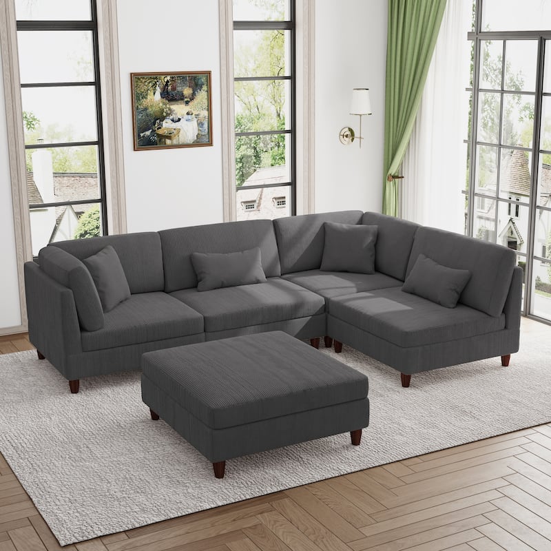 Modern Modular Corduroy Sectional Sofa with Ottoman