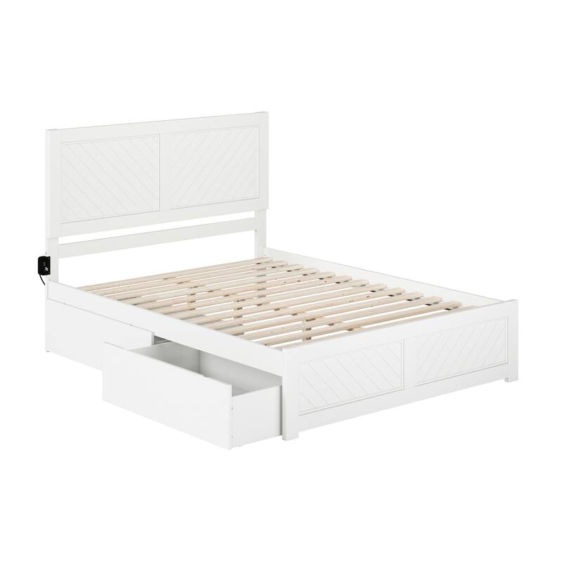 Platform Bed with Storage & Footboard - Modern Radiance Bed Frame, White Finish