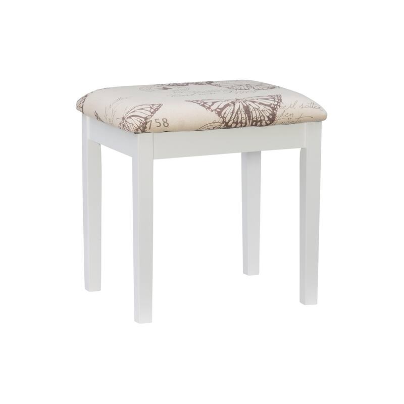 Linon Alcea White Vanity Table with Mirror & Stool