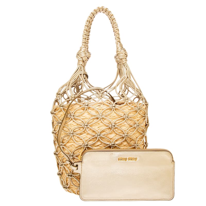 Miu Miu Leather and Raffia Bucket Bag