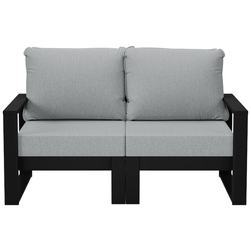 Endless Outdoor Patio Love Seat with Black Frame - Black/Light Gray