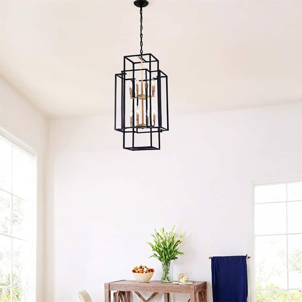 8-Light Metal Lantern Tiered Pendant Hanging Light Fixtures,No Bulbs