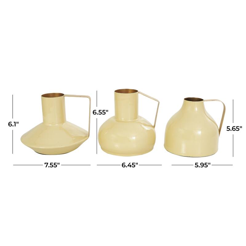 Metal Abstract Enameled Decorative Vase with Varying Shapes - Set of 3 Yellow or Blue - CosmoLiving by Cosmopolitan