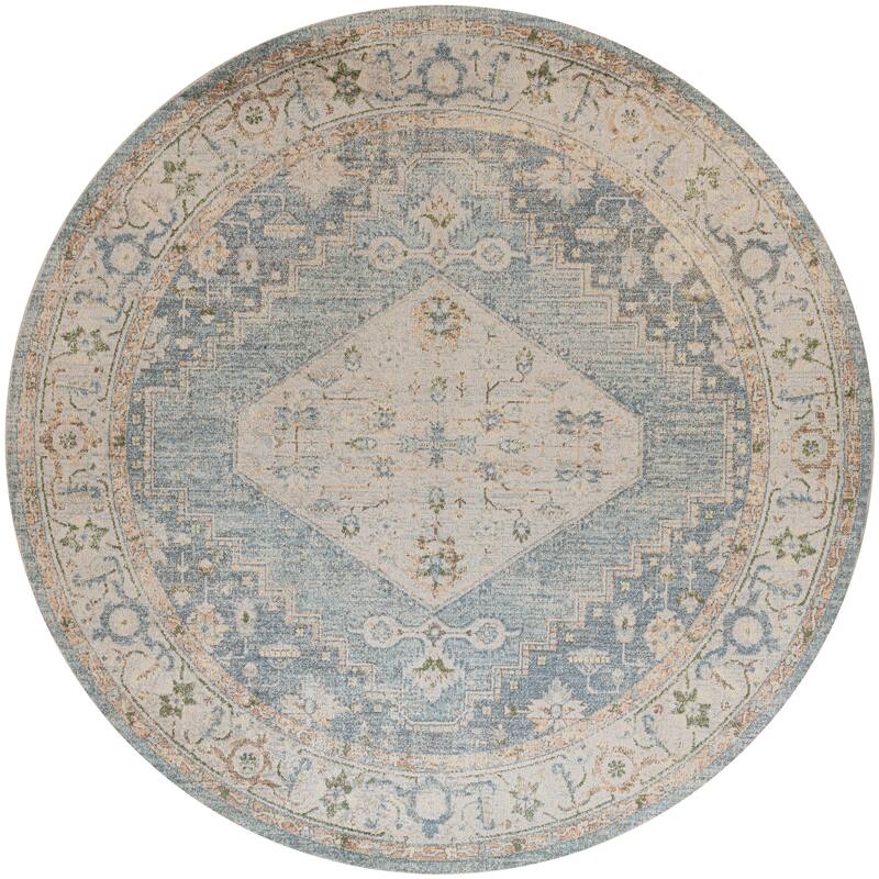 Nourison Astra Machine Washable Distressed Area Rug - 8' Round - Silver/Blue