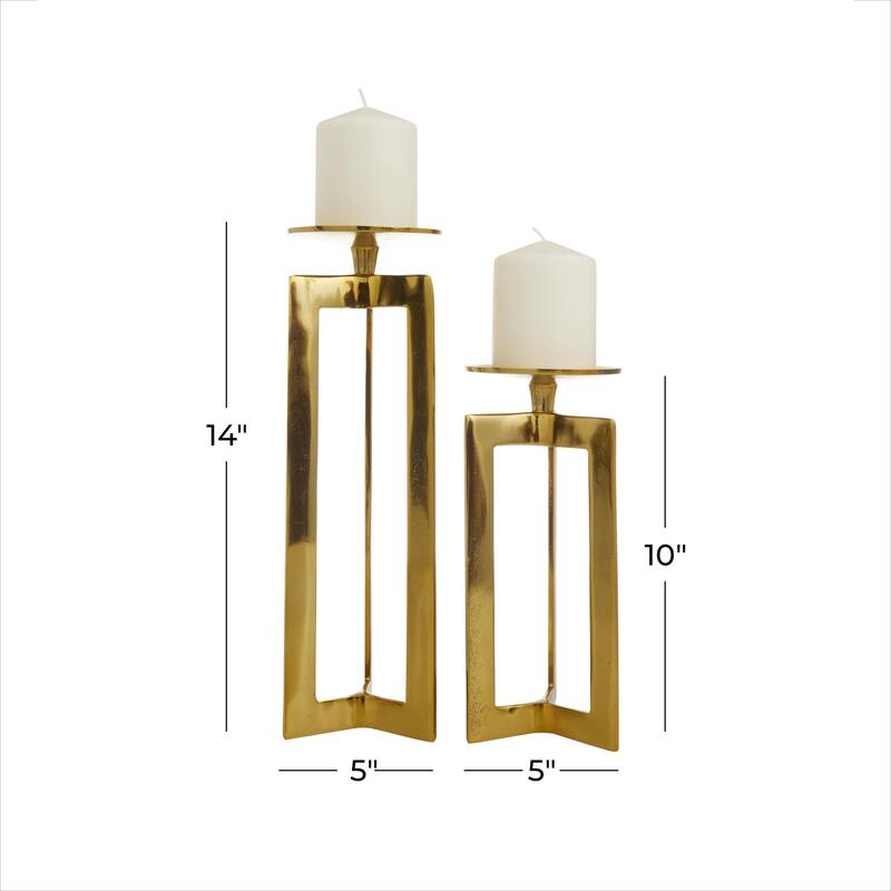 CosmoLiving by Cosmopolitan Aluminum Metal Pillar Geometric Candle Holder (Set of 2) - Gold, Bronze, Silver
