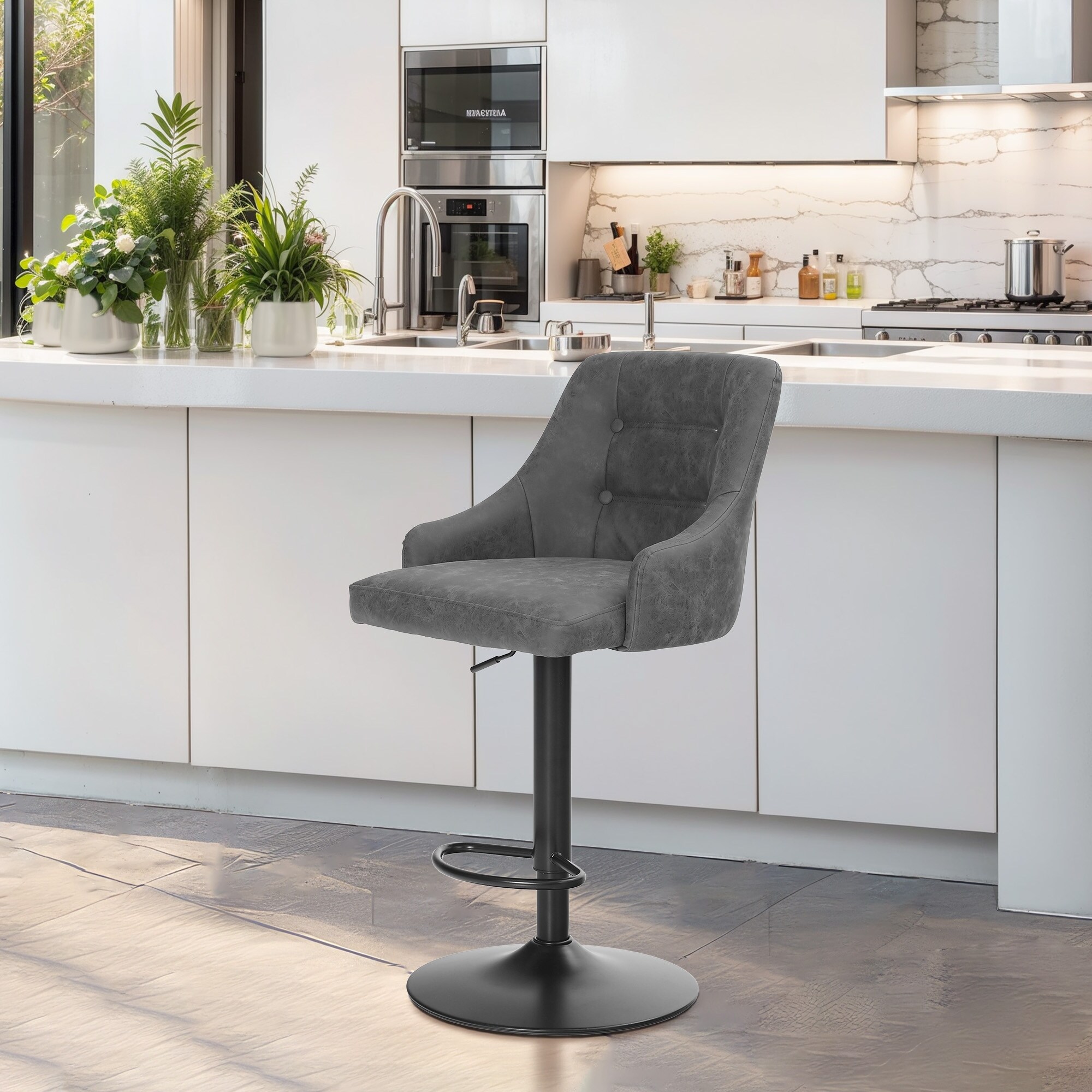 Leather Swivel Bar Chairs Grey Bar Stools Black Legs Grey