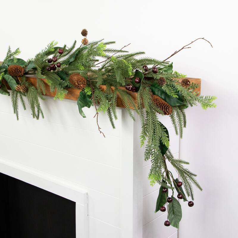 6' Mixed Foliage with Pine Cones and Berries Christmas Garland Unlit