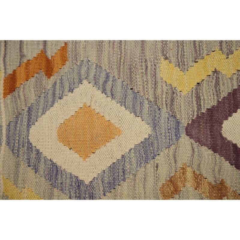 Hand Woven Oriental 100% Wool Carpet Southwestern Modern Multi-Colored Kilim Runner Rug - 10' 1'' X 2' 8''