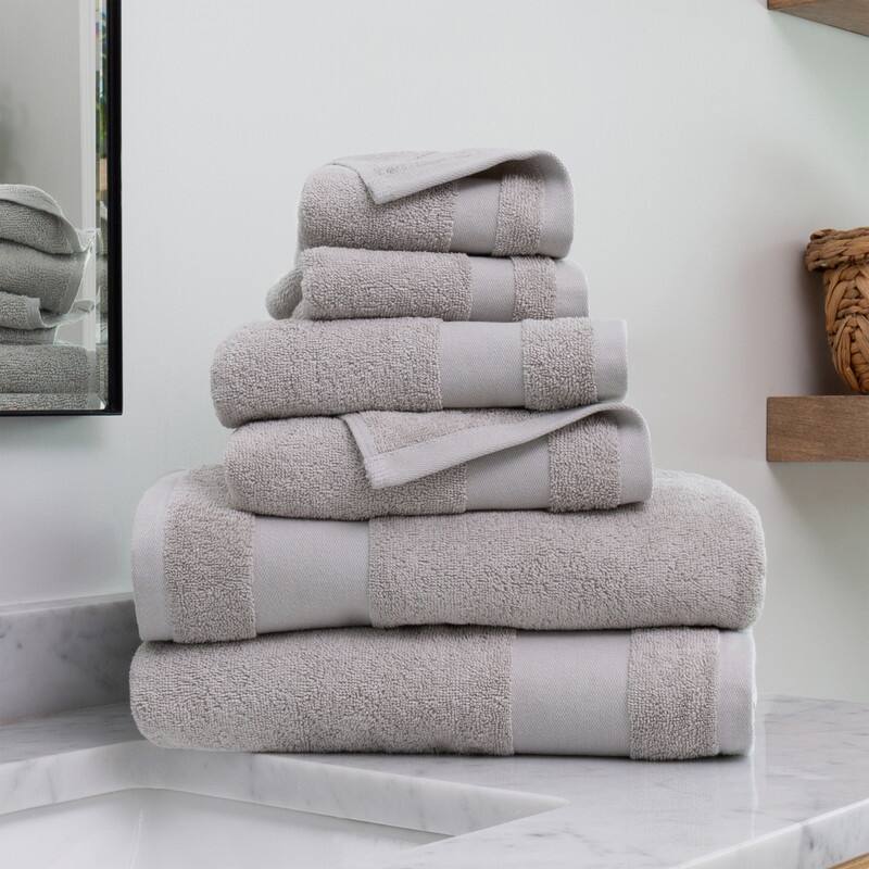 Becky Cameron Premium Ultra Soft Cotton 6pc Bath Towel Set - 6 Pack - Light Gray