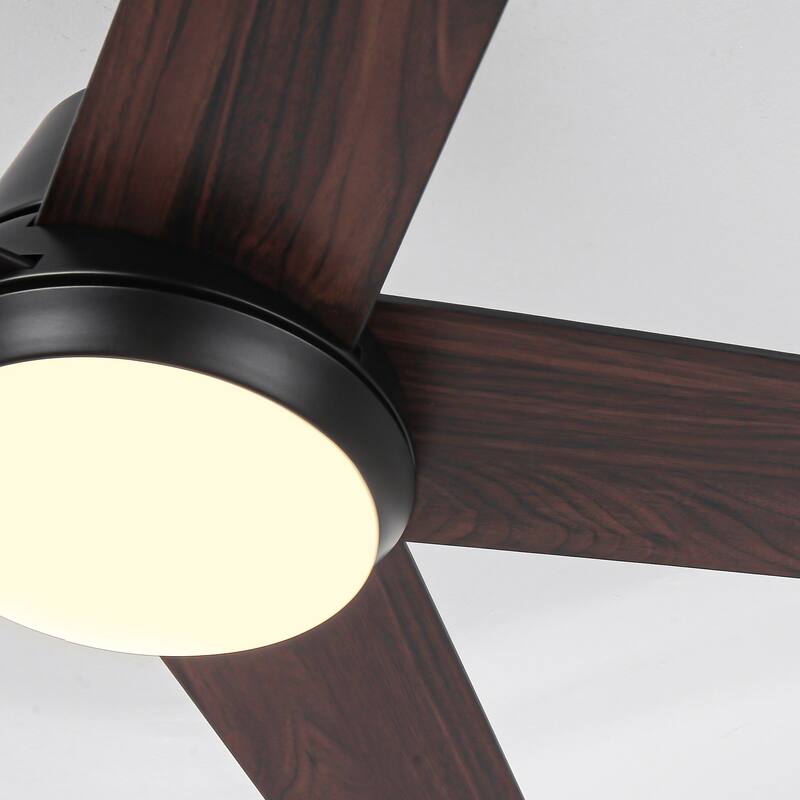 Vaczon 52-inch Modern Black Plywood Integrated LED Ceiling Fan with Light and Remote